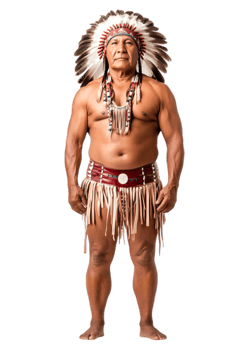 Indigenous Man in Traditional Headdress and Attire, Full Body Portrait png