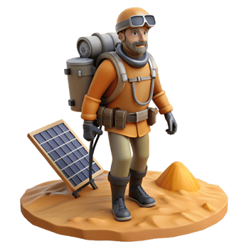 3D Illustration Desert Explorer with Solar Panel png