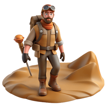 3D Cartoon Explorer Hiking in Desert png