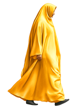 Woman in Yellow Traditional Garment Walking in a Desert Landscape png