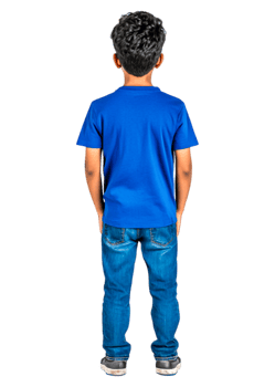 Young Boy Standing with Back to Camera Casual Outfit in Blue png