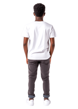 A Young Boy in Casual Outfit Standing with Back to Camera in Studio png