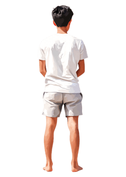 Young Male Standing in Simple Attire with Back to Camera Outdoors png
