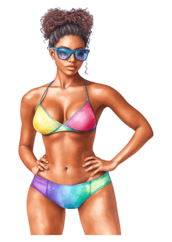 Young woman in colorful bikini enjoying summer at the beach png