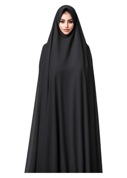 Elegant Woman in Black Cloak with Headscarf Against a Dark Background png