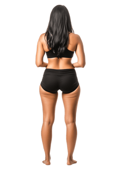 Woman Posing in Black Athletic Wear with Long Dark Hair png