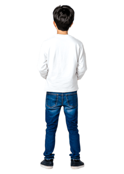 Young Boy in Casual Outfit Facing Away on Black Background png