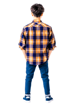 Young Man in Stylish Plaid Shirt and Jeans Posing from Back View png