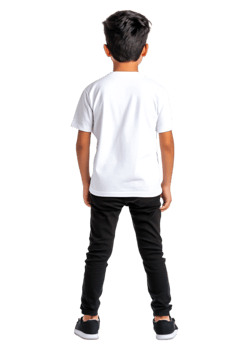 Young Boy Standing Back with White T-Shirt and Black Pants png