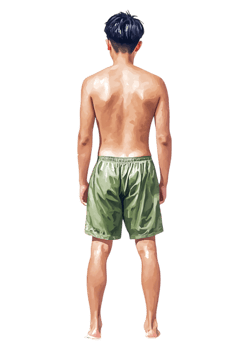 Young Man from Behind with a Bare Back and Green Swim Shorts png