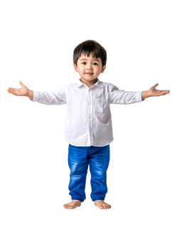 Joyful Child with Outstretched Arms in White Shirt and Blue Jeans png