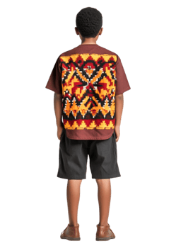Colorful Traditional Shirt Design on Young Boy from Back View png