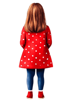 Young Girl in Red Polka Dot Dress Facing Away from Viewpoint png
