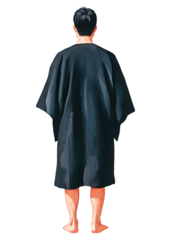 Man Standing in Traditional Robe with Bare Feet from Back View png