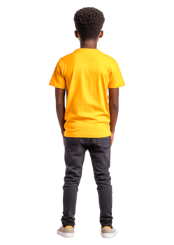 Young Boy in Bright Yellow Shirt Facing Away in Casual Attire png