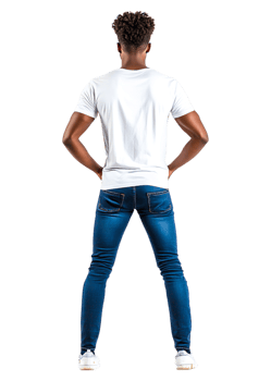 Young Man in White T-Shirt and Blue Jeans Posing with Hands on Hips png