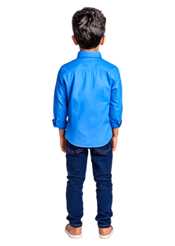 Young Boy Standing with Blue Shirt and Denim Jeans from Behind png