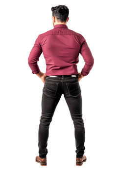 Back View of Man in Stylish Shirt and Jeans Posing Confidently png