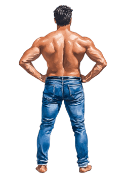 Muscular Man Standing Confidently in Jeans from Back View png