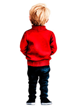 Young Boy in Red Sweater Facing Away from Camera on Isolated Background png