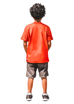 Boy in Red Shirt Standing with Back to Camera on Isolated Background png