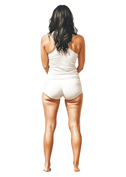 Woman in White Outfit Standing in Relaxed Pose from Back View png
