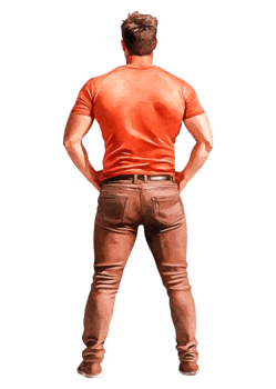 Man in Orange Shirt Standing with Hands on Hips from Behind png