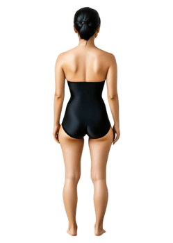 Elegant Female in Black Bodysuit from Back with Smooth Skin Texture png