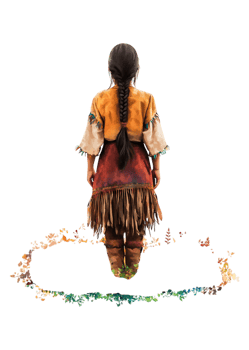 Indigenous Person in Traditional Attire with Colorful Background png
