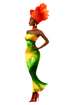 Elegant Woman in Colorful African Dress with Bold Headwrap png