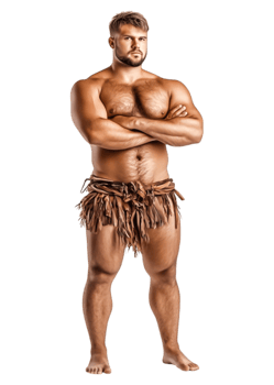 Strong Man in Primitive Costume Posing for a Photoshoot png
