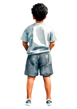 Young Boy in Casual Attire Facing Away in Watercolor Style Illustration png