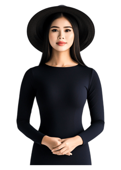 Elegant Woman in Black Dress with Wide-Brim Hat on Isolated Background png