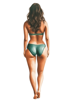 Woman in Green Bikini Walking Beachside from the Back View png