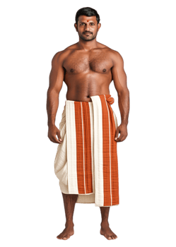 Traditional Male Attire from South Asia with White and Orange Drapes png