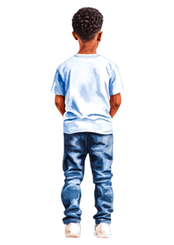 Young Boy Standing with Back Turned in Casual Attire and Sneakers png
