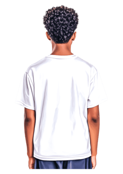Rear View of Boy in Plain White T-Shirt Against Solid Background png