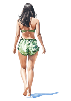 Young Woman Walking Beach Water Reflection Summer Leisure Relaxation png