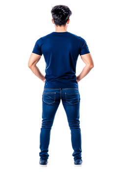 Young Man in Casual Attire Posing with Hands on Hips from Back View png