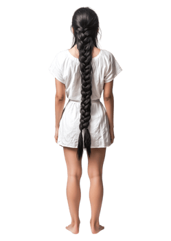 Woman with Long Braid in Casual White Dress from Back View png
