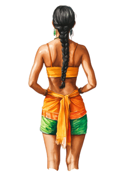 Young Woman in Colorful Summer Outfit with Braided Hair from Back png