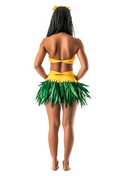 Young Woman in Yellow Dress with Green Skirt, Looking Backwards png