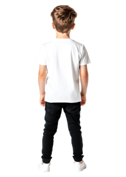 Young Boy in White T-Shirt and Black Jeans Standing Facing Back png
