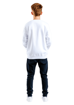 Young Man in White Sweatshirt and Dark Pants Standing with Back View png