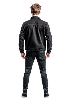 Young Man in Black Jacket and Pants Standing from Behind png