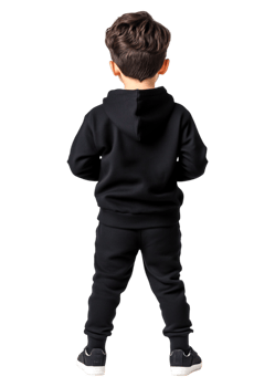 Child in Black Hoodie and Pants Standing with Back to Camera png