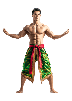 Male Athlete in Traditional Costume with Muscular Build and Dynamic Pose png