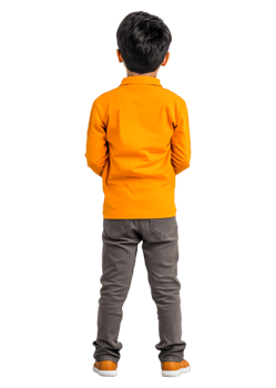 Kid Wearing Orange Shirt Standing with Back Turned in Profile View png