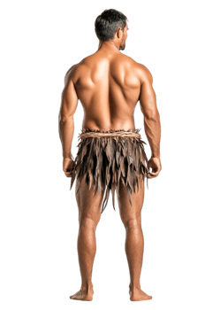 Strong Man in Leaf Skirt Represents Primitive Tribal Culture and Strength png
