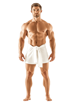Athletic Male Model Posing Confidently with Towel Wrap Fashion png